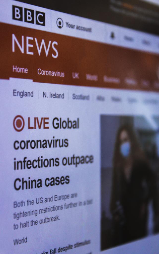 BBC webpage with coronavirus headline