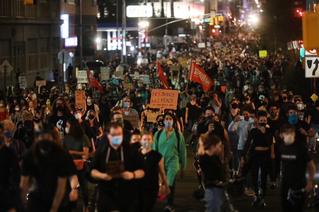 Black Lives Matter protest in New York at night